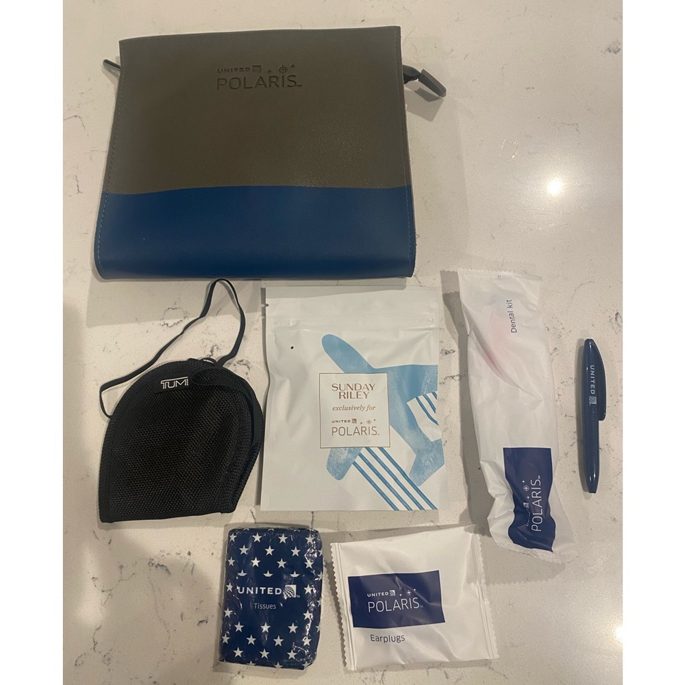 Tumi United Polaris First class travel goodies